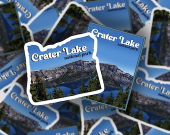 Crater Lake nationalpark klistermärke | Oregon, nationalpark, delstaten Oregon, sjö, klistermärke, väderbeständigt klistermärke, laptopklistermärke, delstatsklistermärke