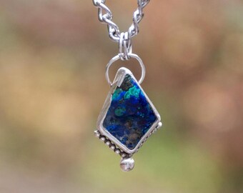 Sterling Silber Azurit mit Malachit Halskette | 925er Silber | Wildside Co-Op | *Kleiner Fehler*