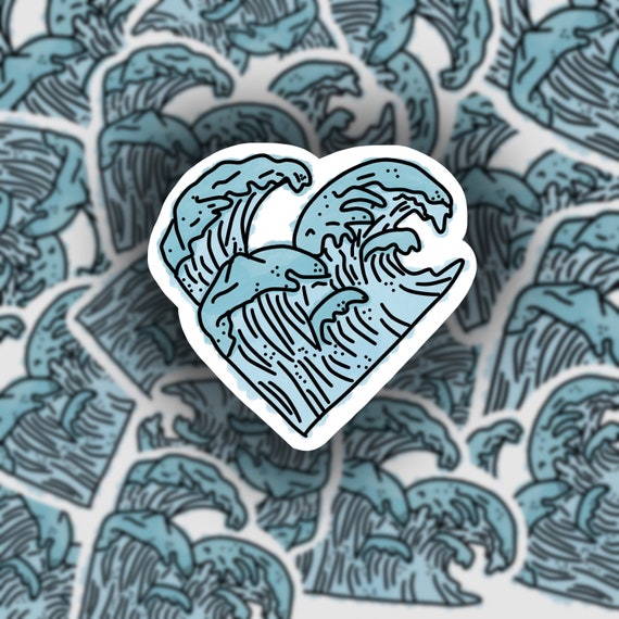 Ocean Heart Sticker | Etsy