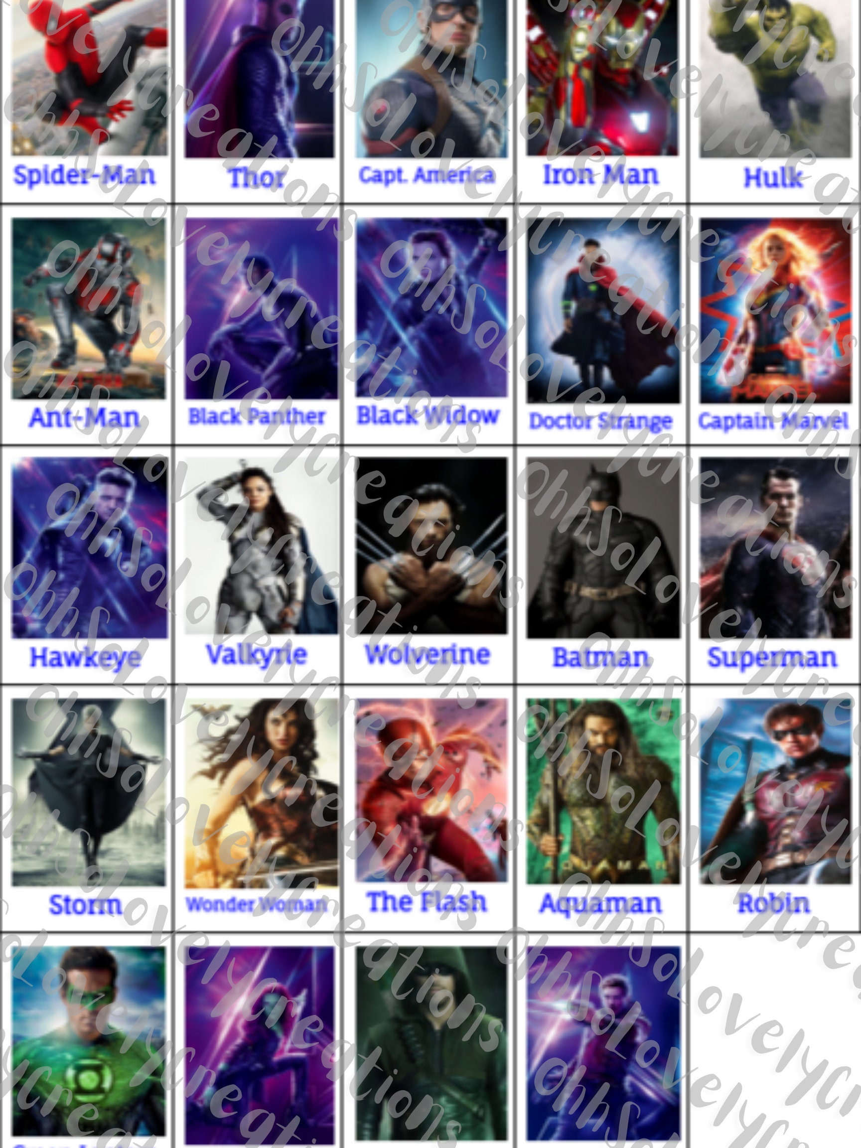 Printable Marvel & DC Heroes Guess Who Board Etsy