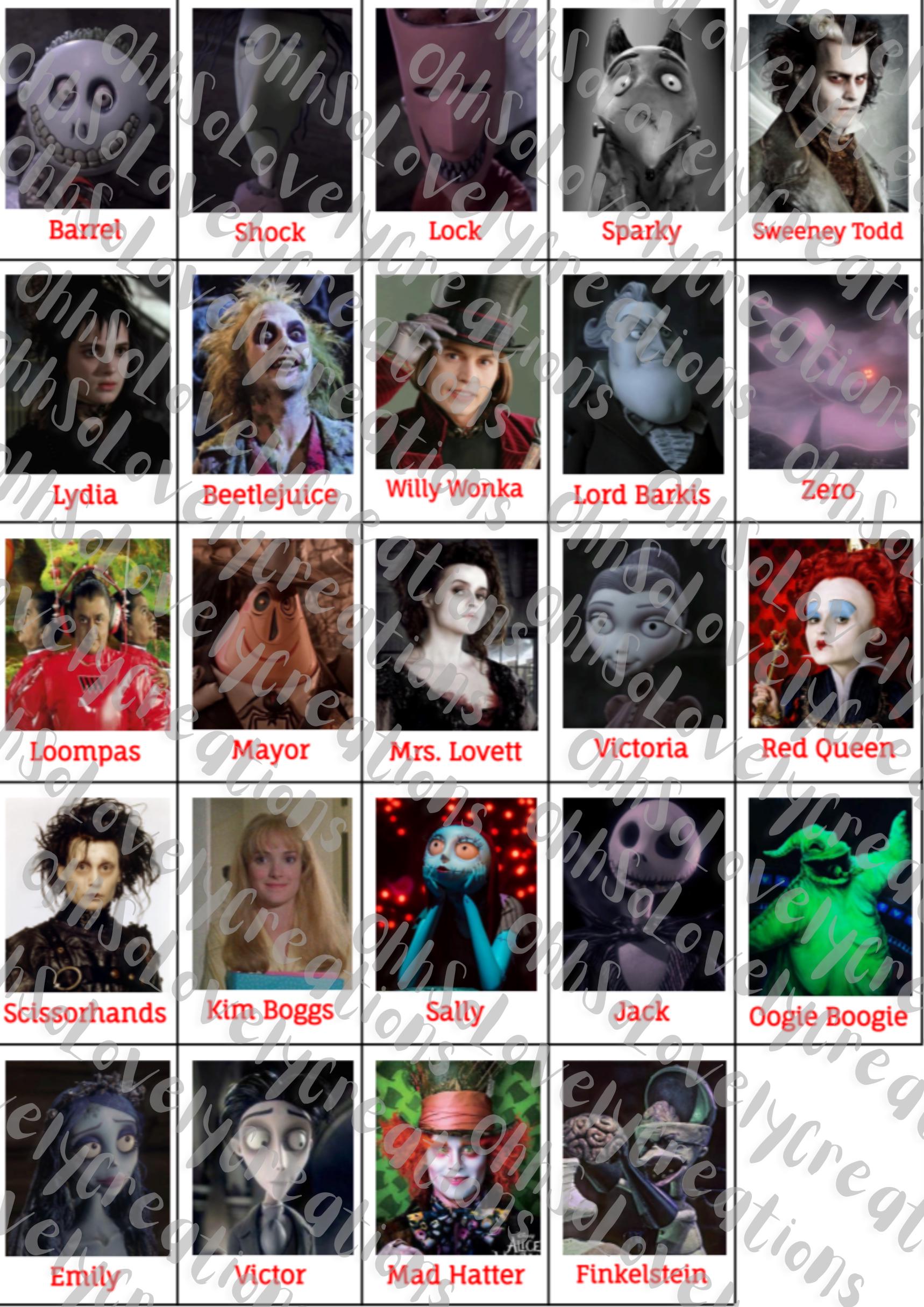 Tim's Board Questions Printable Tim Burton Guess Who Board - Etsy