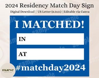 MATCH DAY SIGNS 2024 | Residency Medical Doctor Sign | Match Day Printable Sign | Medical School Prop Sign, Blue Matched into Residency