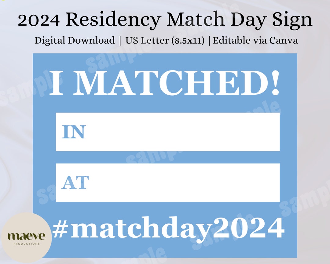 MATCH DAY SIGNS 2024 Matched Into Residency Match Day Printable Sign ...