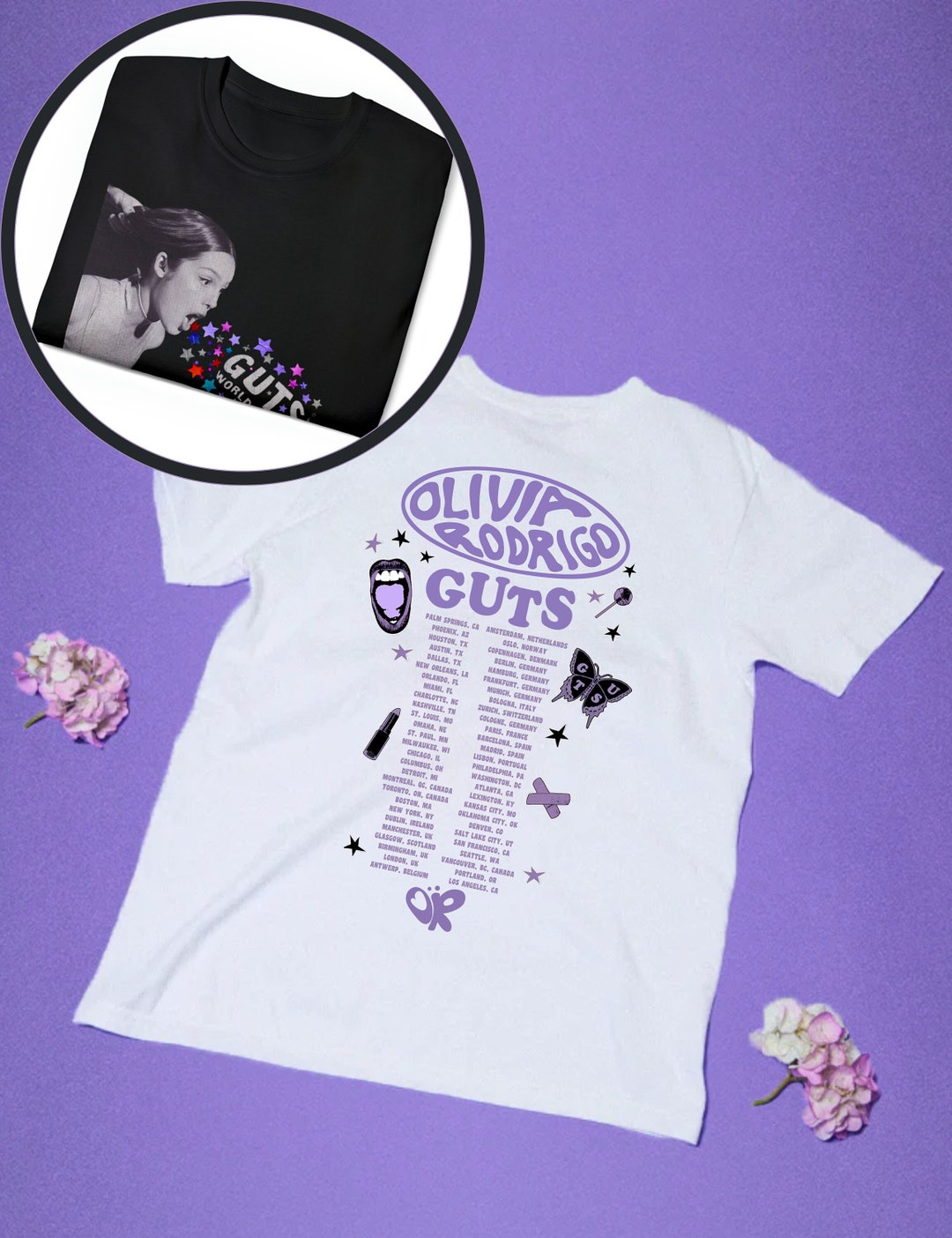 GUTS Tour Shirt Olivia Rodrigo Merch Album Tracklist Tee Etsy
