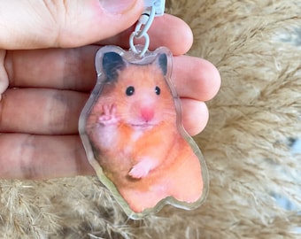 Double Sided Hamster Keychain, Hamster Peace Sign Funny Acrylic Keychain, Animal Keychain, Funny Charm, Cute Clear Keychain, Keychain Charms