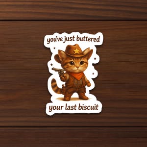 Je hebt zojuist je laatste koekje beboterd Sticker, sticker kat cowboy, sticker western, grappige sarcastische sticker, sticker schattige kat, sticker meme