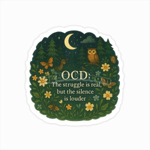 Sticker ocs-strijd – vinylsticker mentale gezondheid in cottagecore-stijl, grillige bosillustratie, sticker geestelijke gezondheid, ocs-kunst