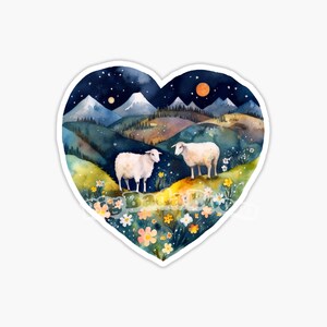 Adesivo in vinile acquerello a forma di pecora e agnello, adesivo per laptop, adesivo magico, adesivo per bottiglia d'acqua, fattoria con cottage naturalistici, regalo a forma di pecora, adesivo agnello