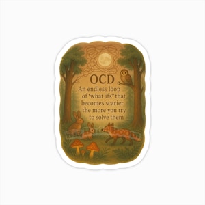 Vinylsticker OCS eindeloze lus, OCD-bewustzijnssticker – vinylsticker mentale gezondheid in cottagecore-stijl, grillige bosillustratie, angst