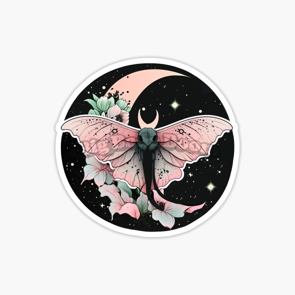 Rose Luna Moth sticker, Celestial Moth Sticker, Floral Moth Sticker, Butterfly sticker, Sticker Book, Sticker Planner, Water Bottle Sticker