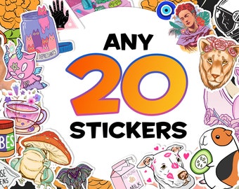 Any 20 Sticker Pack, Sticker Book, Sticker Pack, Funny Sticker, Sticker for Laptop, Sticker Sheet, Water Bottle Sticker