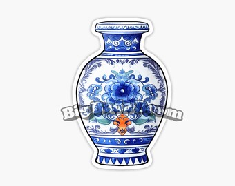 Chinese Antique Vase Vinyl Sticker, Blue and White Vase Sticker, Porcelain Vase Gifts, Pottery Stickers, Sticker Book, Water Bottle Sticker