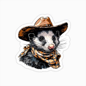 Cowboy Opossum Vinyl Aufkleber, Lustiger Tier Aufkleber, Western Opossum Kunst, Humorvoller Aufkleber, Meme Yeehaw Aufkleber, Wildlife schrulliger Cowboy