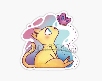 BUTTERFLY CAT Vinyl Sticker, Laptop Stickers, Cat Planner Sticker, Watercolor Art, Kitten Stickers, Cute Stickers, Cat Stickers