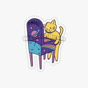 PINBALL CAT Vinyl Sticker, Laptop Stickers, Best Friend Gift, Water Bottle Stickers, Funny Pinball Sticker, Cute Sticker, Cat Kitten Sticker