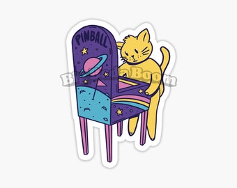 PINBALL CAT Vinyl Sticker, Laptop Stickers, Best Friend Gift, Water Bottle Stickers, Funny Pinball Sticker, Cute Sticker, Cat Kitten Sticker