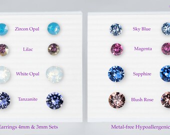 Swarovski Crystal Resin Post Earrings, hypoallergenic, metal free, plastic posts, 3mm, 4mm, 1088 Xirius Chaton, sensitive skin, mermaid