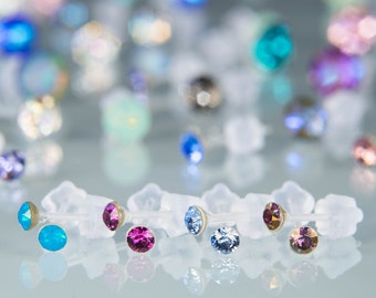 Swarovski Crystal Earrings, Hypoallergenic Resin Post Earrings, metal free, 3mm