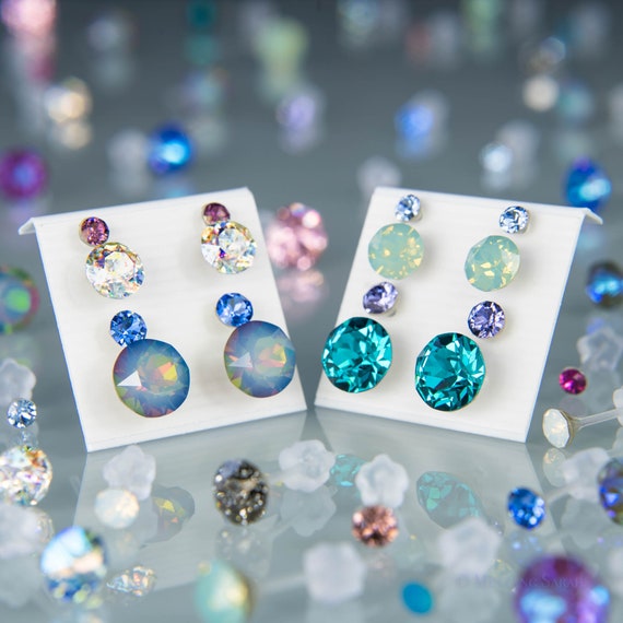 Swarovski Crystal Resin Post Earrings, Hypoallergenic, Metal Free, Plastic  Posts, 3mm, 4mm, 6mm, 8mm Xirius Chaton, Sensitive Skin, Mermaid 