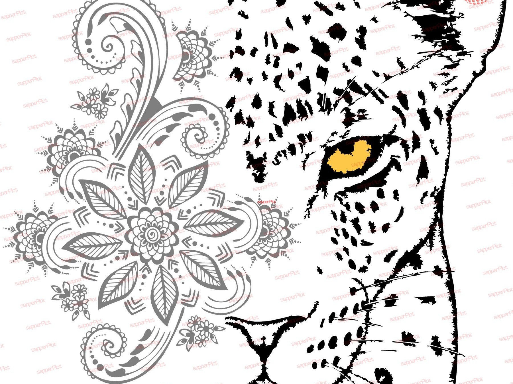 Plotter File Jaguar With Mandala in SVG PNG and DXF Mehndi - Etsy UK