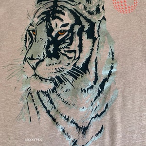 Puede incluir: Una ilustración en blanco y negro de la cara de un tigre sobre un fondo marrón claro. Los ojos del tigre son de color naranja. El texto "sapperPlot" aparece dos veces en la imagen.