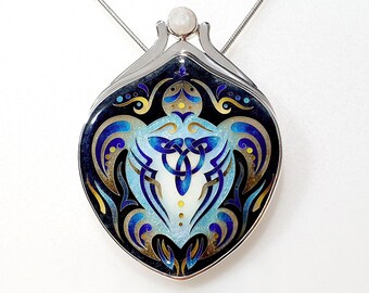 Decorative Turtle, Pendant, Georgian cloisonne enamel, Sterling silver, Handmade Jewelry, Author's work