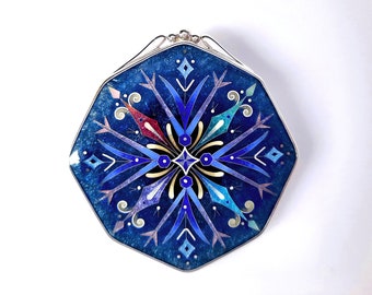 Decorative snowflake. Pendant. Cloisonne enamel. Sterling silver. Handmade Jewelry.