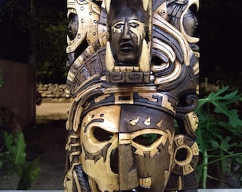 Prehispanic Wooden mask, Mayan culture, Mexican wall art, Hand carved ASK FOR CUSTOMIZE