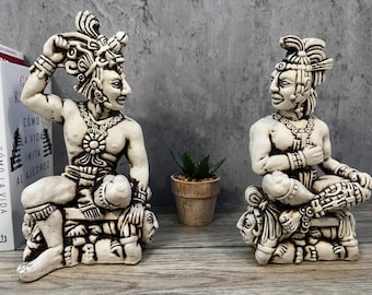 Two Mexican folk art, Aztec figure, Mexican home decor, Prehispanic, Mexican sculpture, Two Aztec warrior