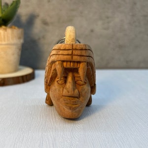 Mayan wooden keychain, Mexican folk art, Mexican mask, Mayan art, Mayan mask, Prehispanic, Mayan statue