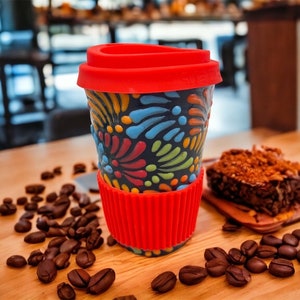 Cappuccino Cup, Mexican Coffee Mug, Puebla Talavera Pottery, Ceramic Thermos, Handmade Lead-Free Includes Lid, Custom Available