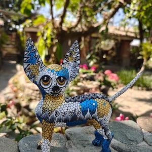 Dog statue Folk Art Alebrije Sculpture, Wooden Chihuahua  Mexican Decoration Figure, Made Of Wood And Carved By Hand ASK FOR CUSTOMIZE