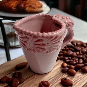 Cappuccino Heart Cup, Mexican Coffee Mug, Puebla Talavera Pottery, Ceramic Thermos, Handmade Lead-Free, Custom Available