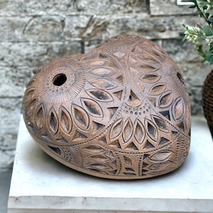 Heart Luminary Of Brown Clay From Oaxaca Mexico, Handmade And Elegant Decorative For  Interior Home Design Decor Centerpiece Barro