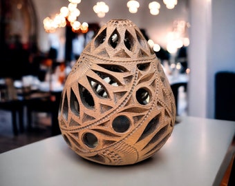 Egg Luminary Of Brown Clay From Oaxaca Mexico, Handmade And Elegant Lamp For Interior Home Design Decor Centerpiece Barro