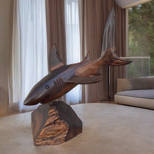 Large Ironwood Shark Handcarfted Sculpture   From Desert Sonora Mexico Palo Fierro Carved Vintage And Rustic  Home Decor