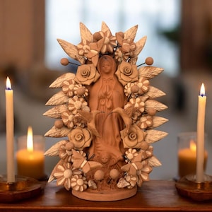 Virgen De Guadalupe Michoacán México, Decoración del Hogar Virgen María, Escultura Virgen María, Diseño Moderno Arcilla Natural Virgencita