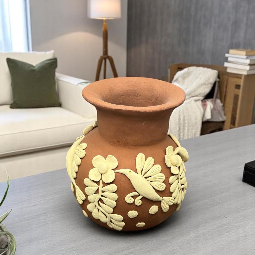 Embroidered Clay Vase From Oaxaca México Home Decor Handcrafted