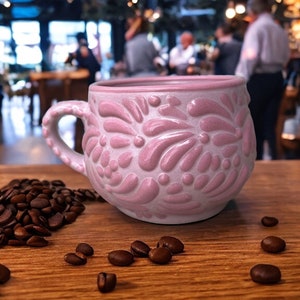 Cappuccino Cup, Mexican Coffee Mug, Puebla Talavera Pottery, Ceramic Thermos, Handmade Lead-Free, Custom Available