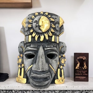 Prehispanic Mask, Ceremonies And Festivals Mayan Culture, Altar And Home Decor. Mexican Wall Art, Plaster Hand Carved