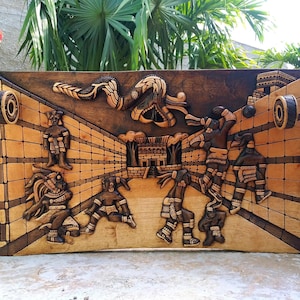 Decoración de pared maya, pintura mexicana, Quetzalcóatl, prehispánico, tallado en madera, hecho a mano