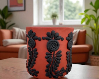 刺繍入り粘土プランターポット オアハカ フィリグラーナ 粘土