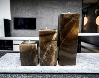 Onyx Candle Holder, Brown Candle Holder, Stone candle, Marble decorations, Tea Light Holder, Set of 3 pieces