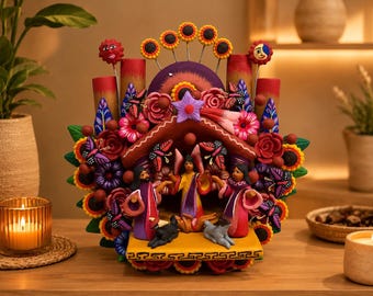 レレ人形、メキシコのおもちゃ、生命の樹、キャンドルホルダー、燭台
