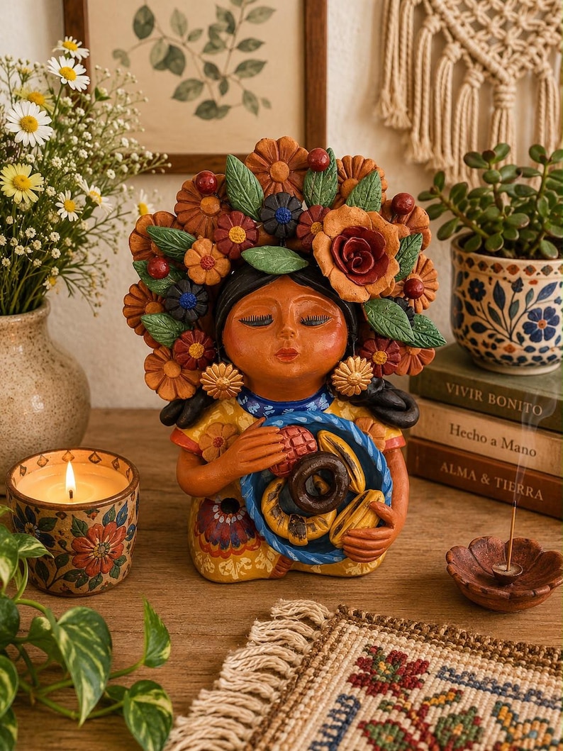 Pachamama-skulptur - Handgjord i Metepec Moder Jord-lerafigur, Spirituell folkkonst 04