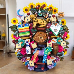 Árbol de la Vida Artesanía Tradicional, Candelabro, Arbol de la vida, Cerámica Mexicana, Candelabro Mexicano 12” de Alto