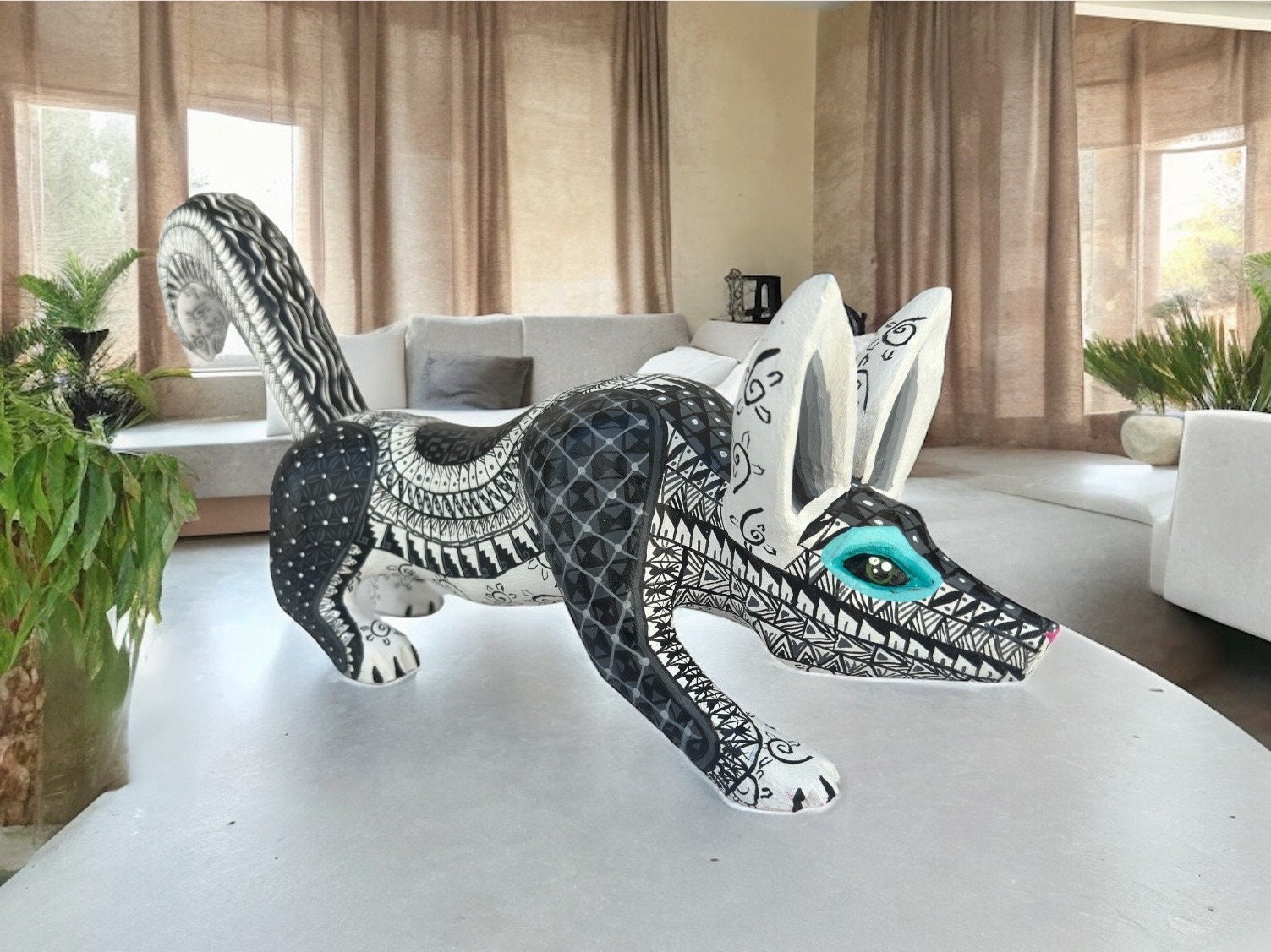 大きなキツネの置物 メキシコの民芸品 アレブリヘの彫刻 本物の