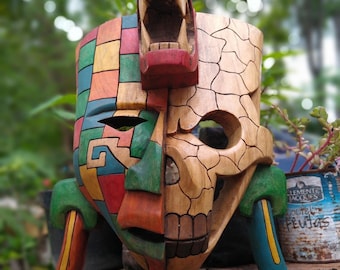 Prehispanic Wooden mask, Mayan culture, Mexican wall art, Hand carved ASK FOR CUSTOMIZE