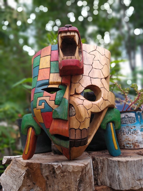 Prehispanic Wooden Mask, Mayan Culture, Mexican Wall Art, Hand