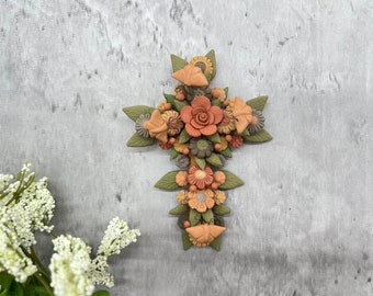 Crucifix, Mexican folk art, Cross Sculpture, Mexican cross, Cross wall hanging, Cross figurine, Decorative cross
